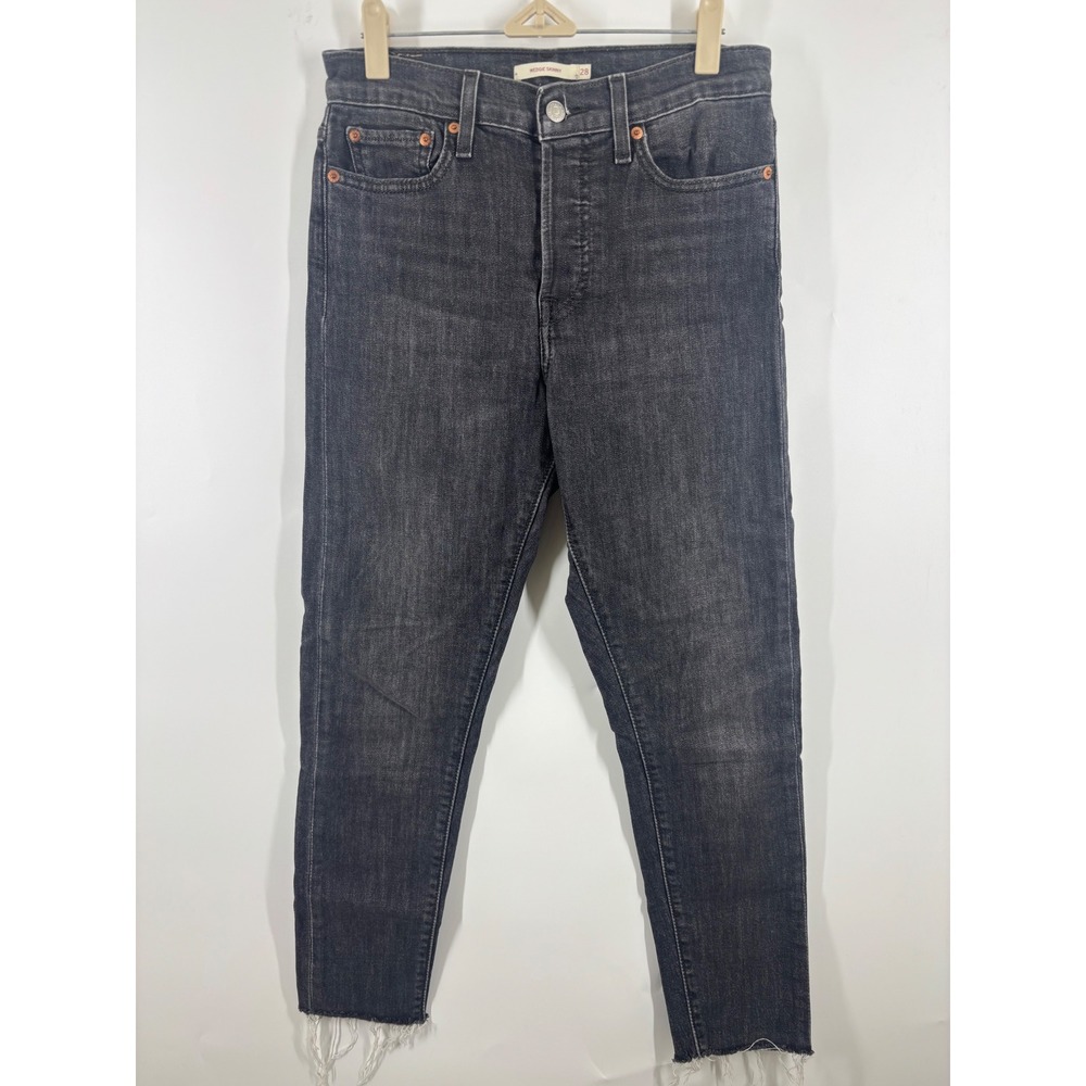 Levis Wedgie Skinny Jeans Womens 28 Black High Rise Button Fly Raw Hem Denim